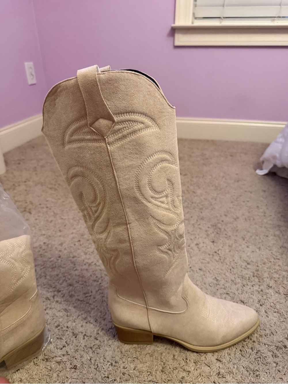 Vici Cream Suede Western Knee-High Boot